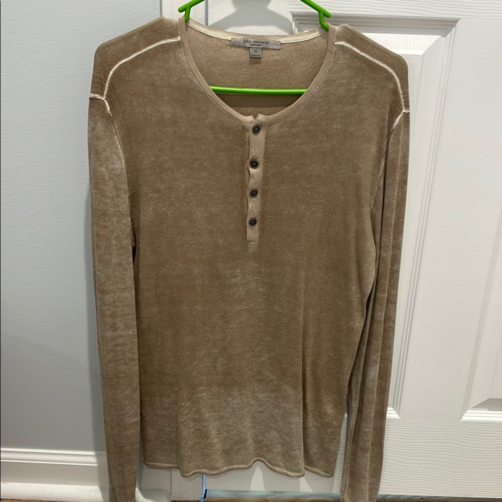 Men's Beige Long Sleeve Henley Shirt